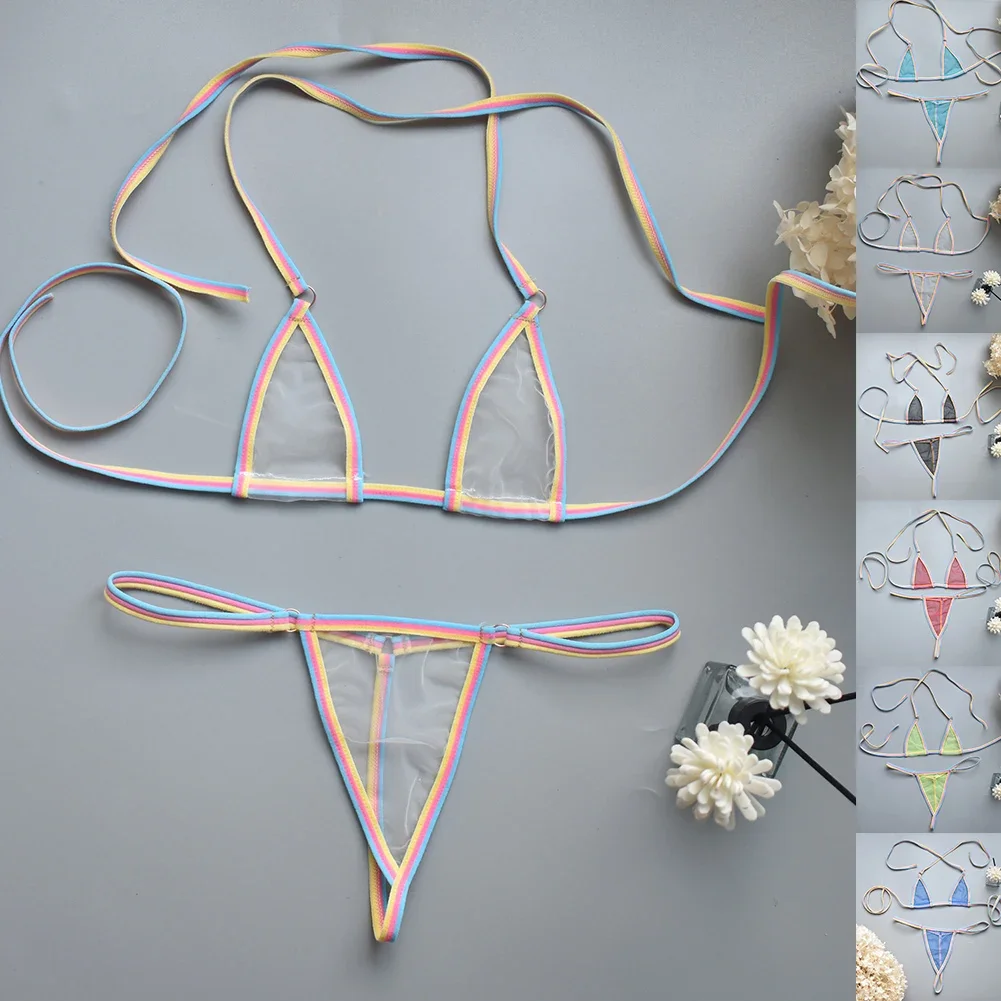 

Womens Mini Bikini Thong Sexy Fun Female Sexy Underwear Sets Thin Sexy Lingerie Set Couple T Back String Thongs Set Multicolor