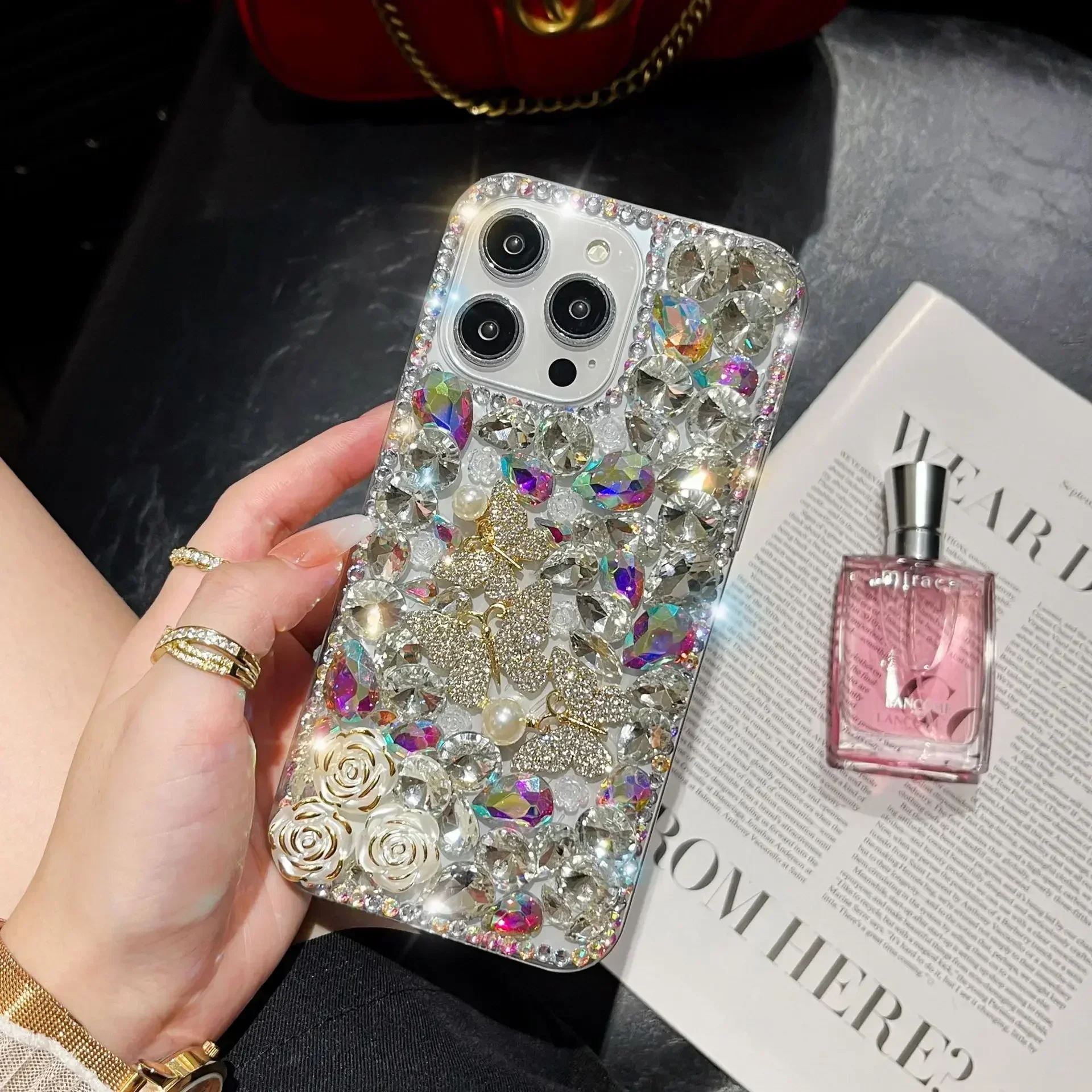 الفاخرة مرصع بالجواهر الماس زهرة الفراشة حجر الراين القضية آيفون هواوي P50 P60 P70 الترا ماتي 50 60 برو الحالات الهاتف