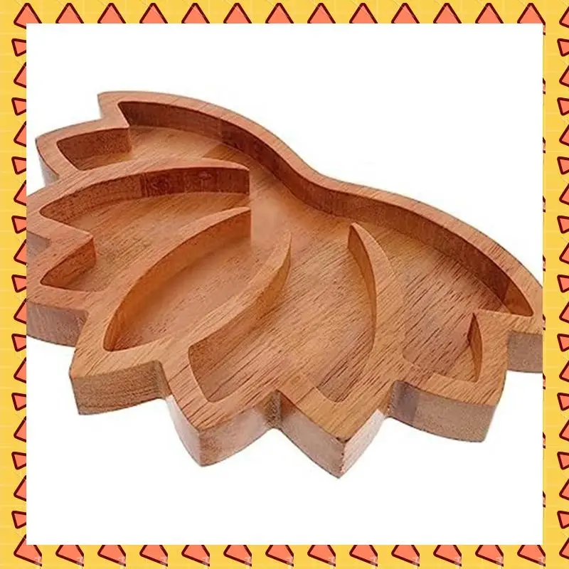 

A008 4Pcs Wooden Lotus Shape Crystal Display Tray Retro Jewelry Essential Oil Crystal Storage Tray