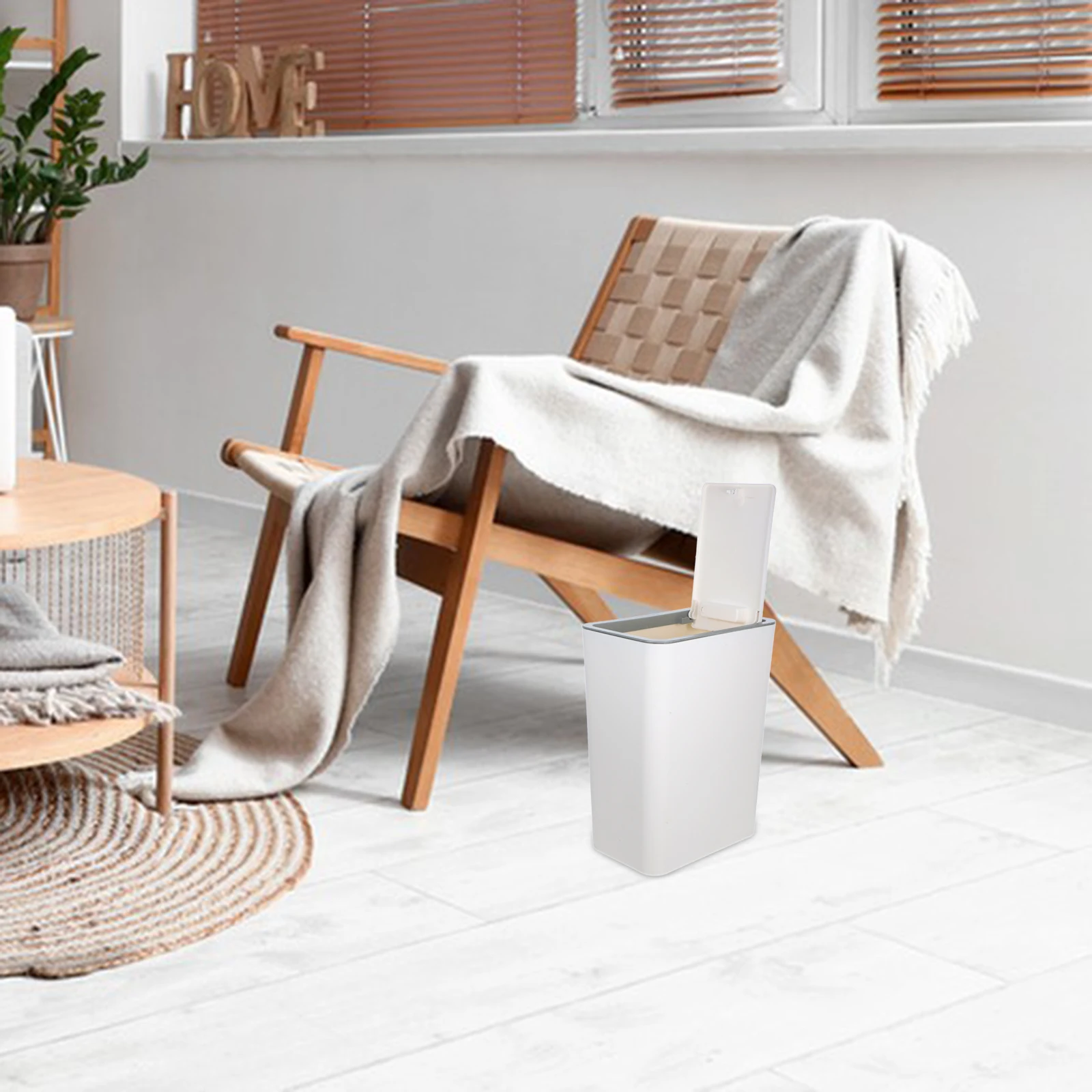 

Press Top Trash Can Plastic Bathroom Bin For Bedroom Office Kitchen Compact Garbage Container Smooth Interior Easy Clean