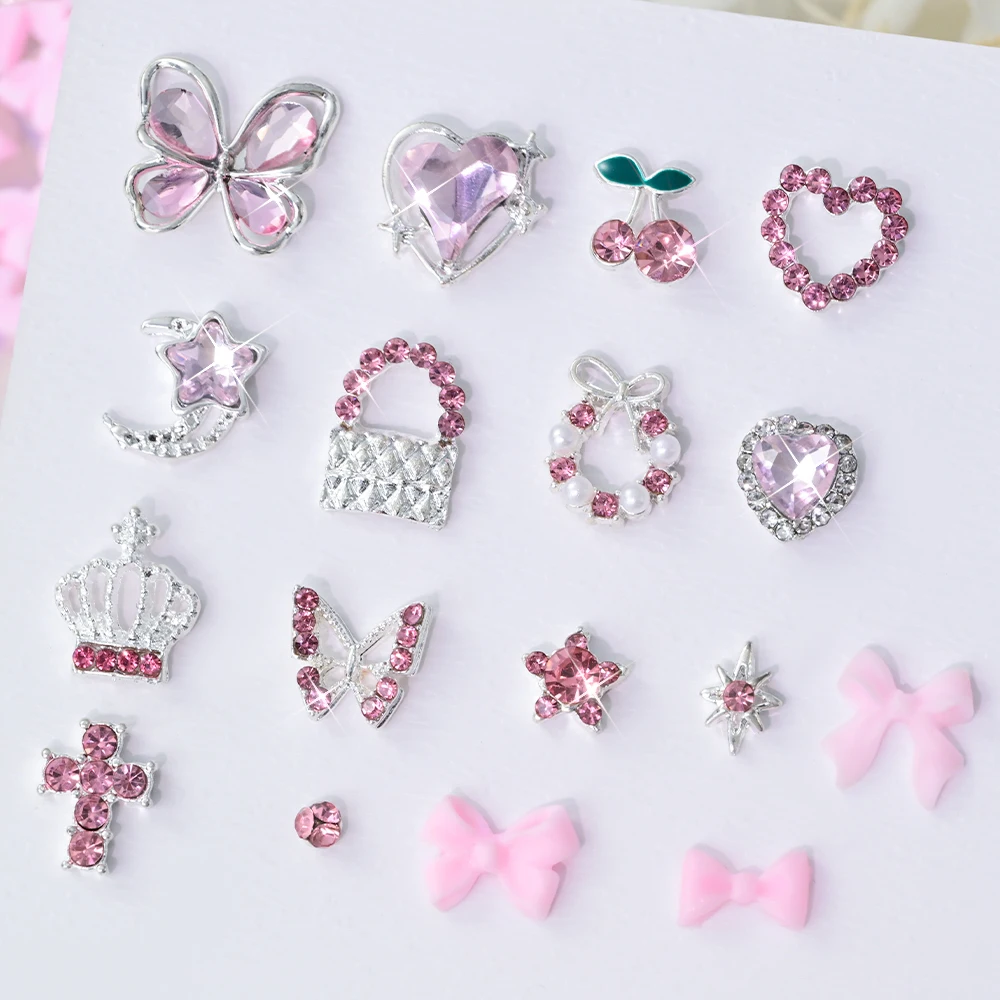 58PCS 3D Farfalla Cuore Lega Nail Strass Corona Croce Blocco Arco Unghie artistiche Pendenti e Ciondoli Y2K San Valentino Gioielli per unghie di lusso Gemme
