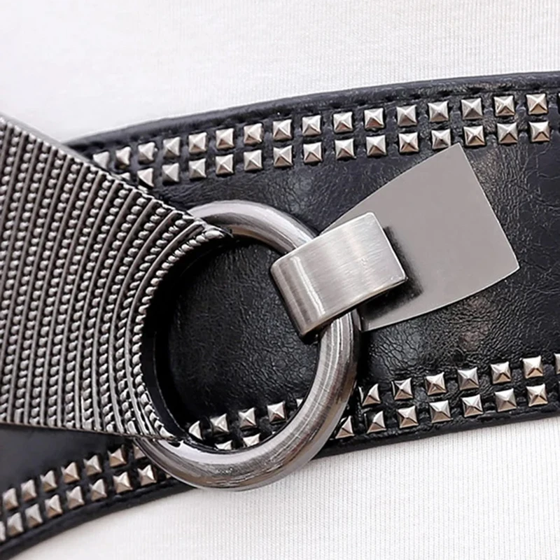 ECR Colorblock High Street Fashion Pu Leather Belt For Women Minimalist Patchwork Rivet Belts Female Spring Accessories Style