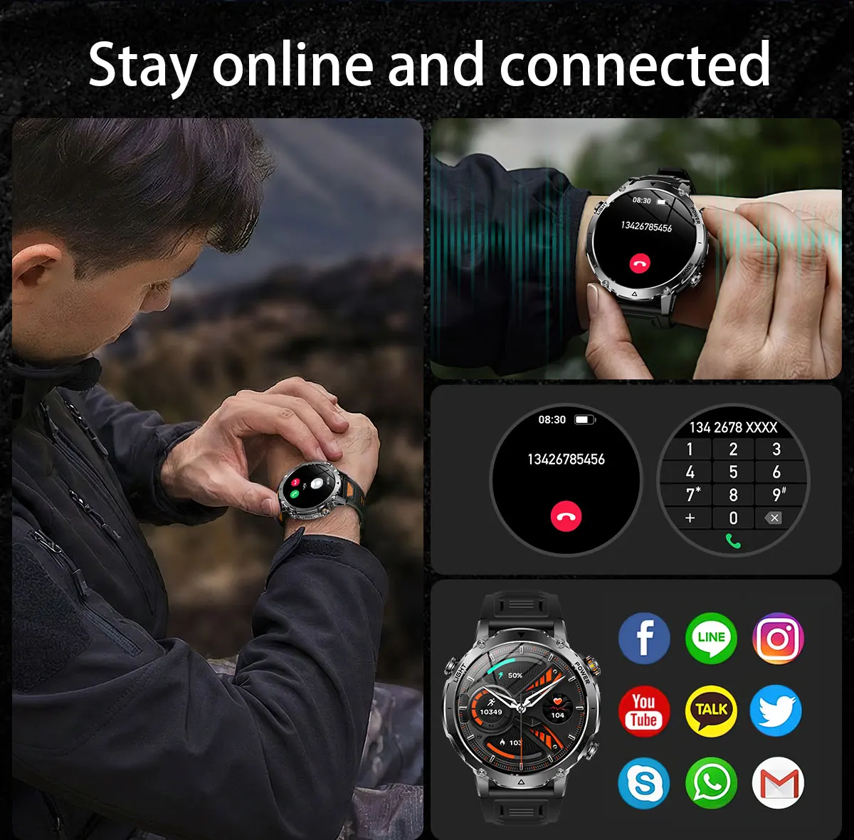 MEVADEN 1,7" Großbildschirm Herren Smartwatch Bluetooth-Anruf Sport-Fitness-Tracker Taschenlampe 1400mAh Gesundheitsmonitor Smartwatch – Detail 14