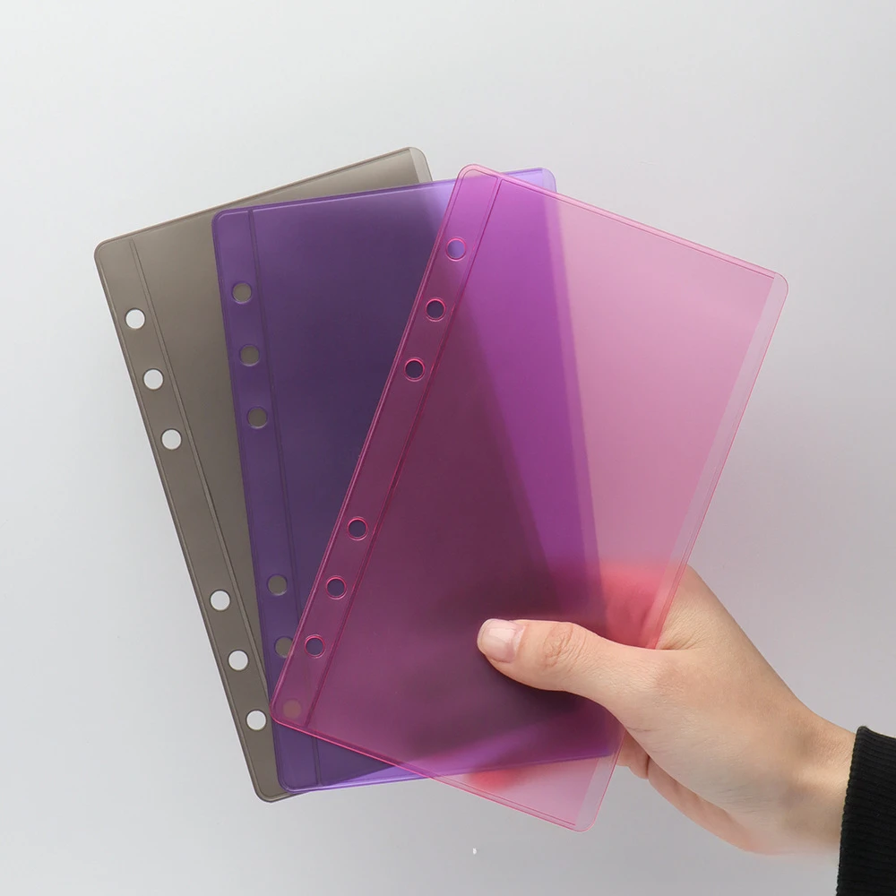 A6 Opening Pockets Colored PVC Single Pocket Loose Leaf Bag Divider Page Waterproof PVC Leaf Document Filing Bag