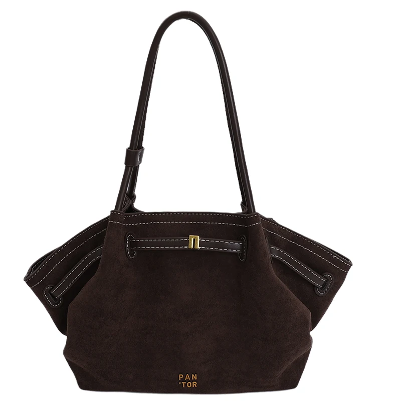 

2025 New Women's Vintage Matte Large Capacity Faux Suede Shoulder Bag Magnetic Clasp Pleated Leather Tote Bag Daily Commute