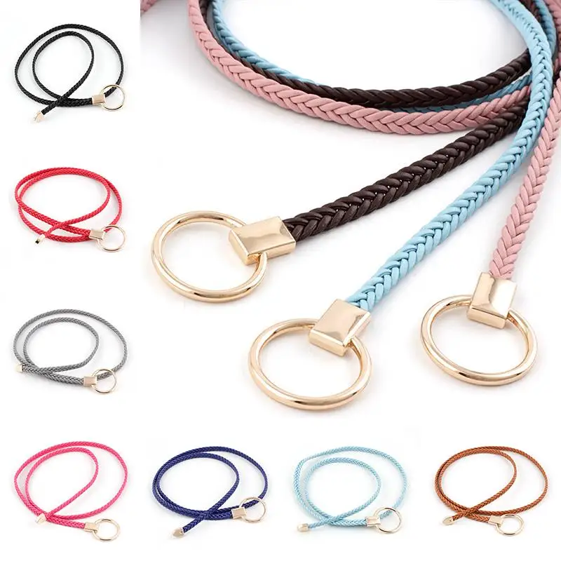 New Versatile Fashion Ring Buckle Women's Belt Retro Woven Belt Thin Women Girls Belt Dress Straps Vintage Waist Chain Gift