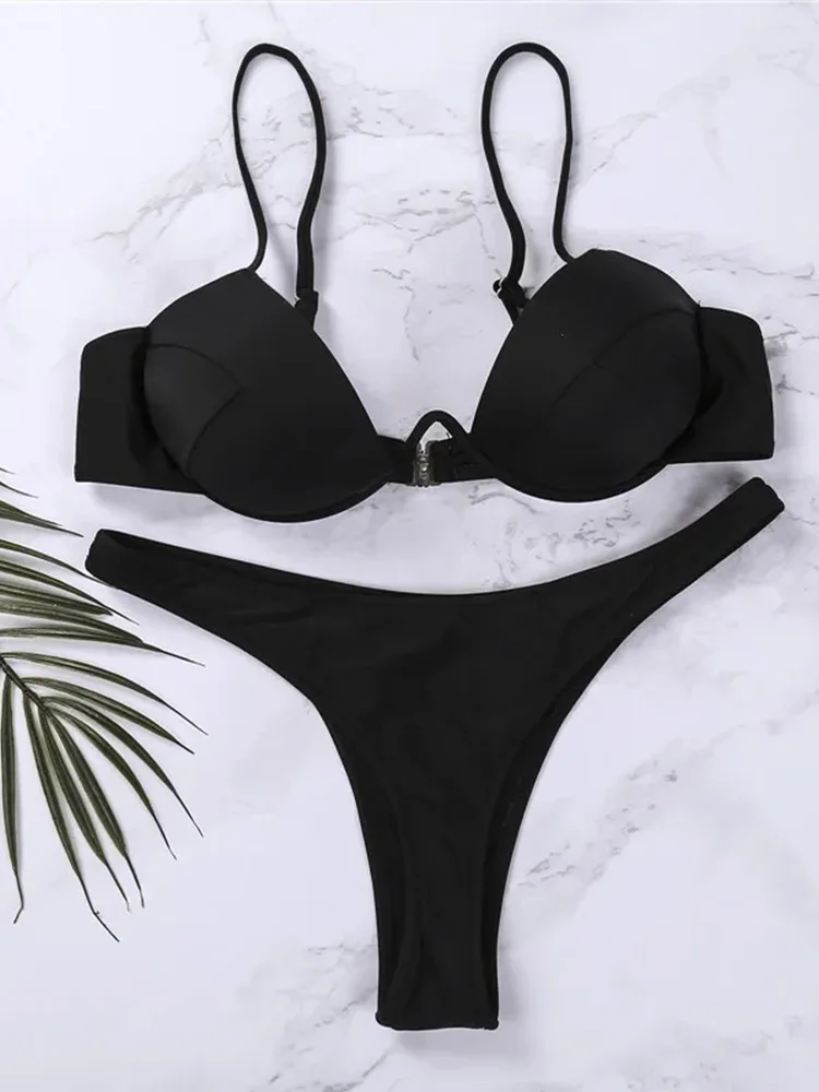 2026 New for Women Solid Low Cut Beach Swimsuits for Women V Neck Padded Bathing Suit Sexy Women Push Up Bikini Sets