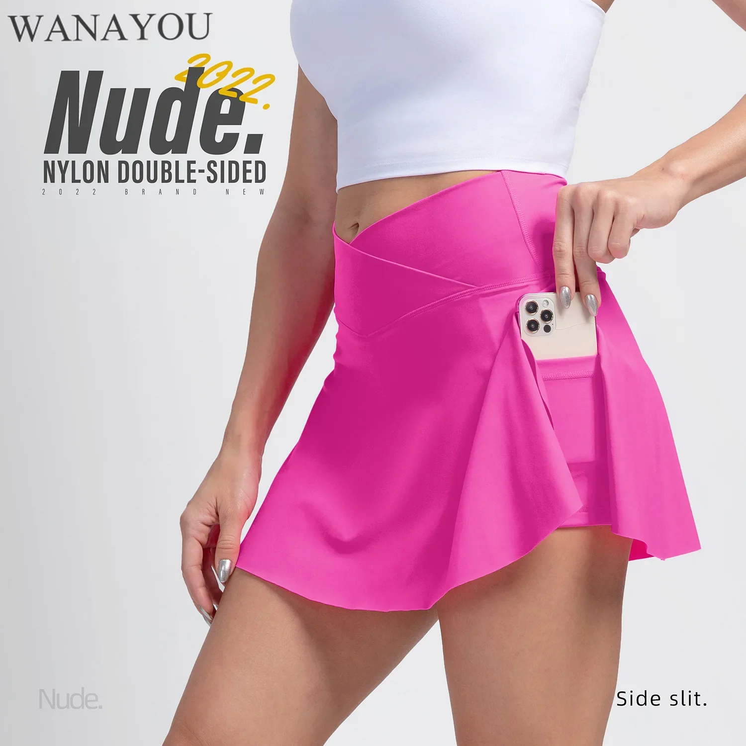 

WANAYOU Quick Drying Women Yoga Shorts with Pockets, V Waist Design Sports Skirts, Solid Gym Fitness Short, Workout Tennis Skirt