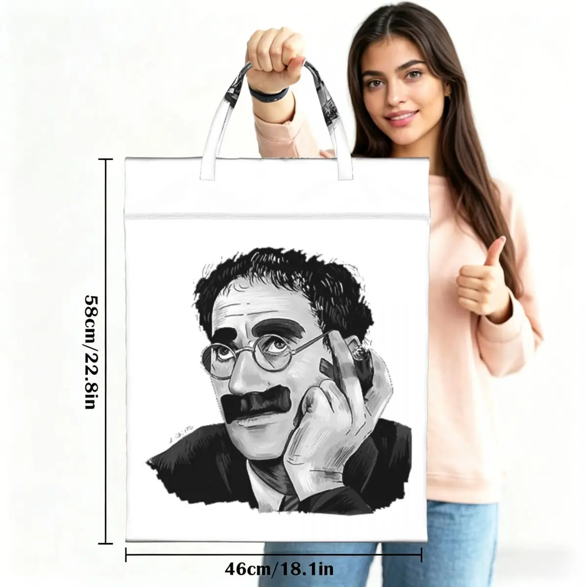 Groucho Marx Portrait Illustration By Burro Travel Laundry Bag Reusable Dirty Clothes Pouch Gym Yoga Camping Washing Basket