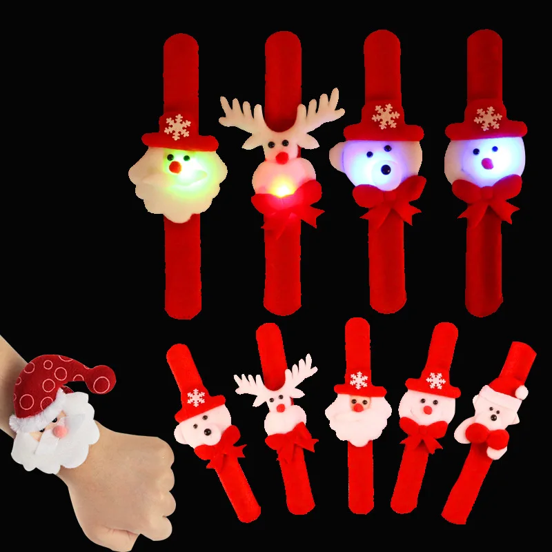 24pcs LED Light Up  Cute Animal Bear Snowman Santa Wristband Slap Bracelet Decor Children Gifts Girl Boy Party  Wedding Festival