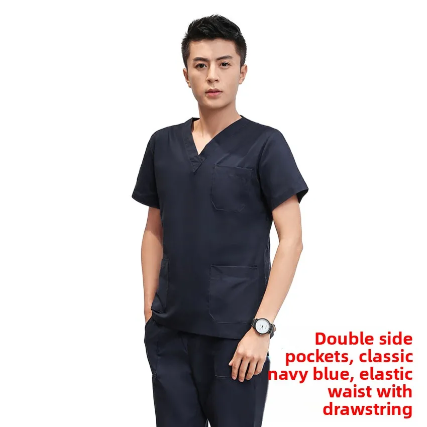 رداء جراحي كلاسيكي أزرق نيلي بدون أكمام، طقم منفصل للغسيل اليدوي، بدلة عزل للأطباء والممرضات