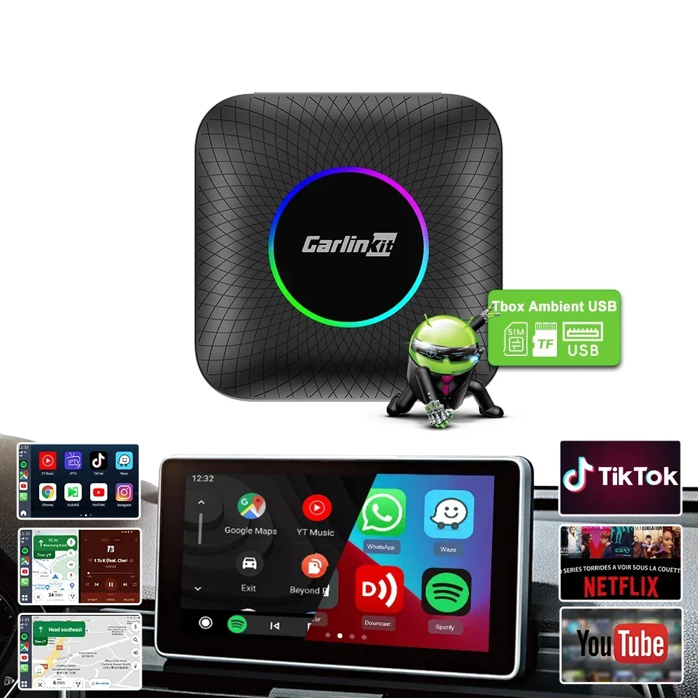 

carlinkit wireless carplay ai box android 13 Streaming black box 4G+64G car accessories TV ai universal portable carplay dongle