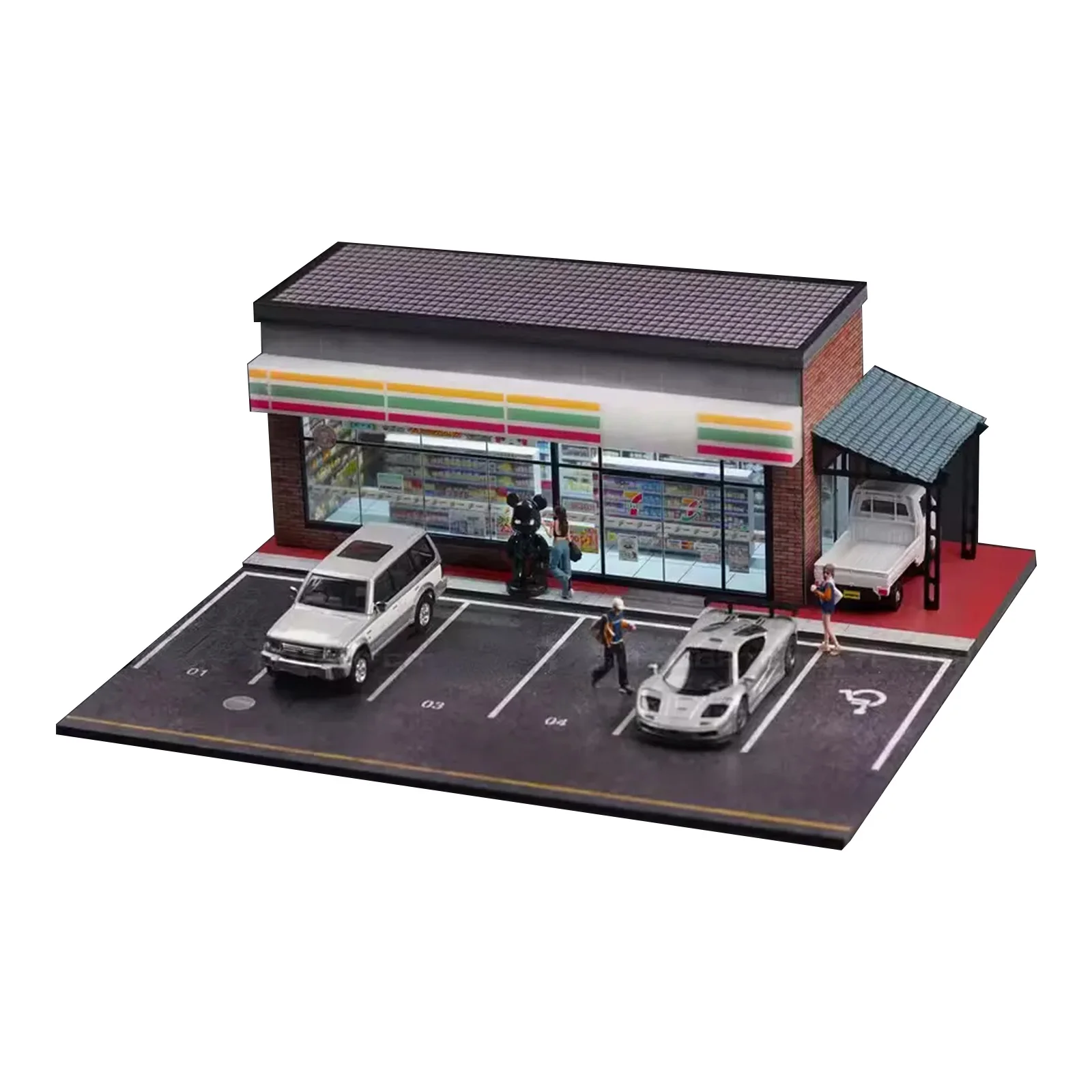 

1/64 PVC Diorama Car Garage Model City Convenience Store LED Lighting Scene Model Supermarket Scene Model Building Decoration