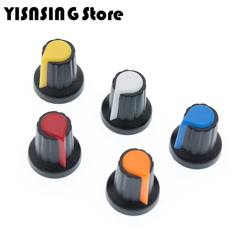 25PCS/lot WH148 potentiometer knob cap(copper core) 15X17mm 6mm Shaft Hole AG2 Yellow Orange Blue White Red 5value*5PCS=25PCS