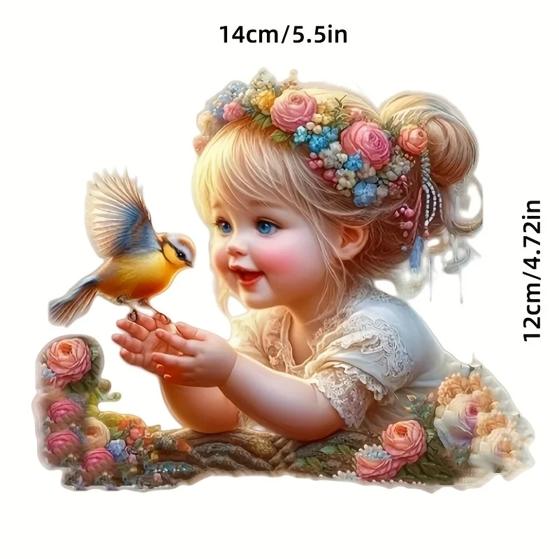 2D Flat Charming Girl With Bird Vinyl Sticker, Waterproof Scratch‑Resistant Decal for Motorcycle Laptop Car Decor, Holiday Gift