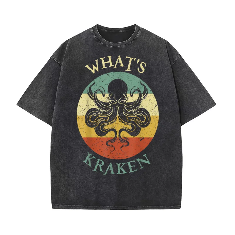 

Хлопковая футболка Octopus What's Kraken, мужская футболка с коротким рукавом, мужская одежда, модная одежда большого размера с художественным графическим принтом