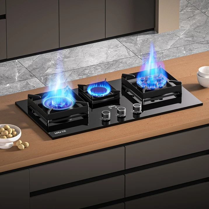 Three-Burner Gas Stove Dual-Fuel (Natural Gas/LPG) Timing Function Suitable for Embedded  Desktop Installation Household Kitchen