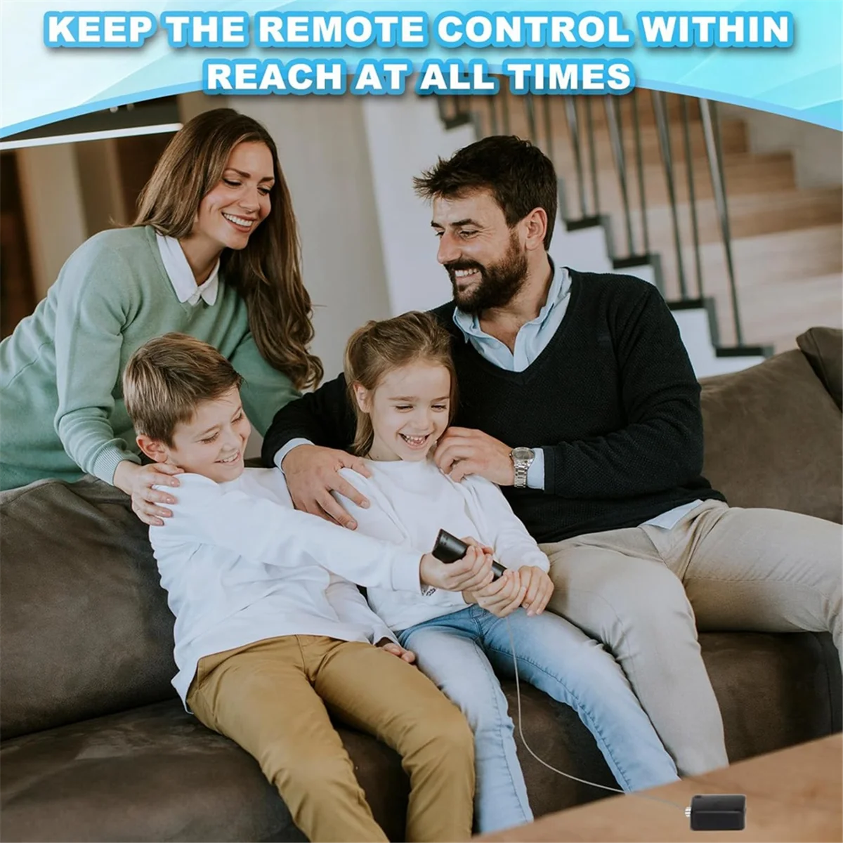 A002 5 Ft Retractable Remote Control , 2 Pack Security Cable Lanyard Lock with Double Sided Adhesive & Screw