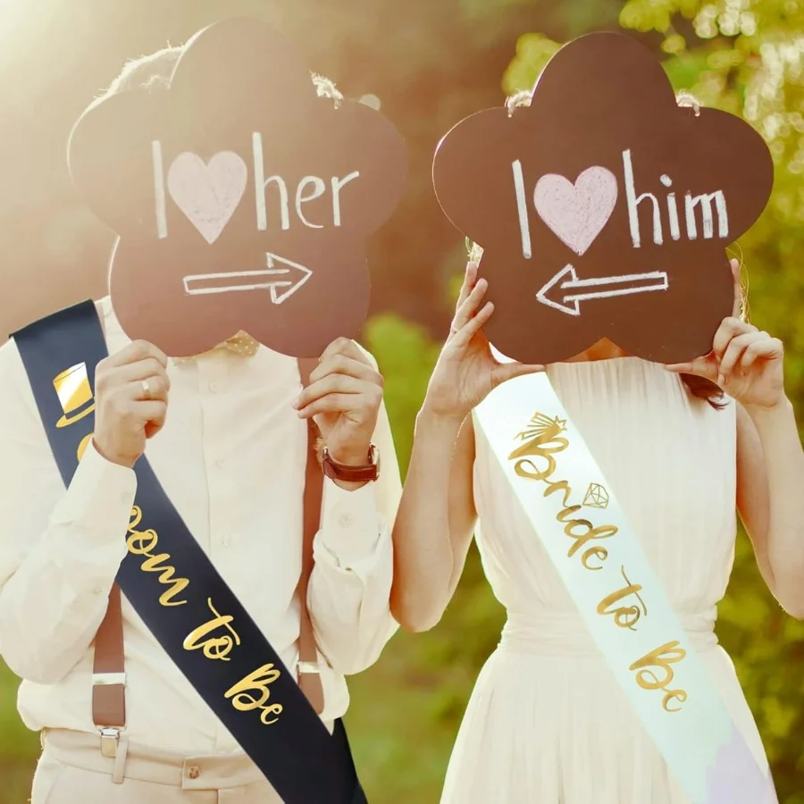 2pcs/1set Bachelorette Party Sash Ribbon Set- Bride and Groom Sash for Wedding Bridal Shower Party Decorations (White and Black) image 2