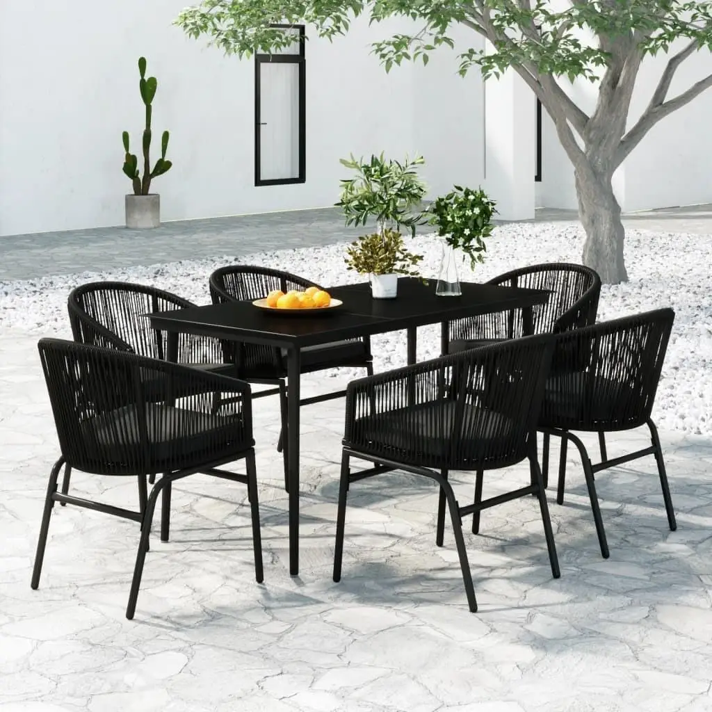 

Garden Dining Set Black Powder Coated Steel 7 Piece Durable