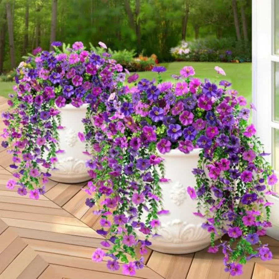 

Artificial Hanging Flowers, UV Resistant Fake Flowers with Flexible Stems, Full Bundle Faux Flowers for Outdoor Planters, Zero