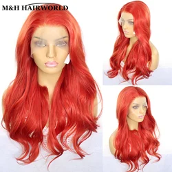 Orange Red 13x3 Synthetic Lace Front Wigs for Black Women Cosplay 26Inch Long Natural Wave Heat Resistant Fiber Lace Frontal Wig
