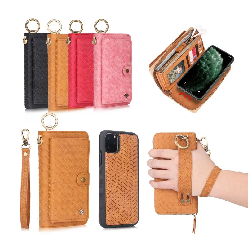 Multifunctional fashion woven pattern zipper FHX-SB mobile wallet for iPhone 6S 7 8 Plus X XR XS MAX 11 11Pro MAX mobile wallet