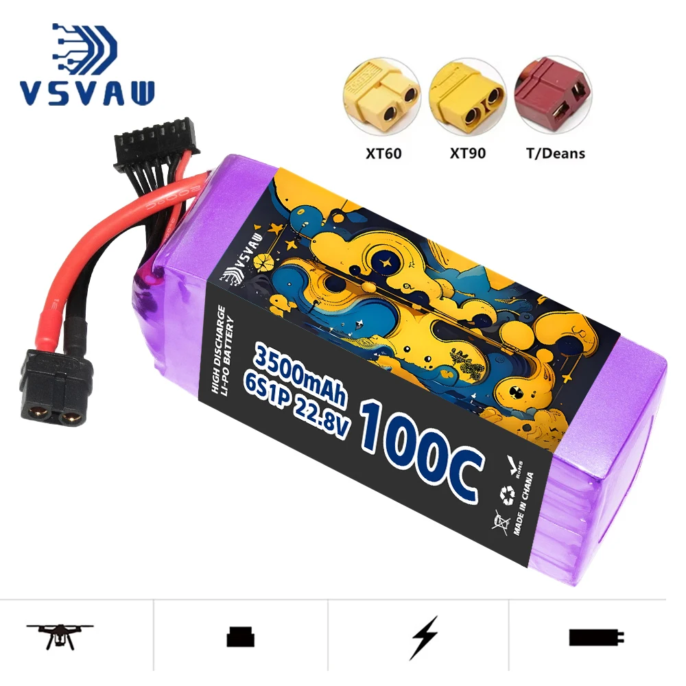 VSVAW 22.8V 6S 3500mAh 100C/200C Lipo Battery HV Movie Shooting FPV Drone Helicopter Crossover RC Vehicle Lithium Battery