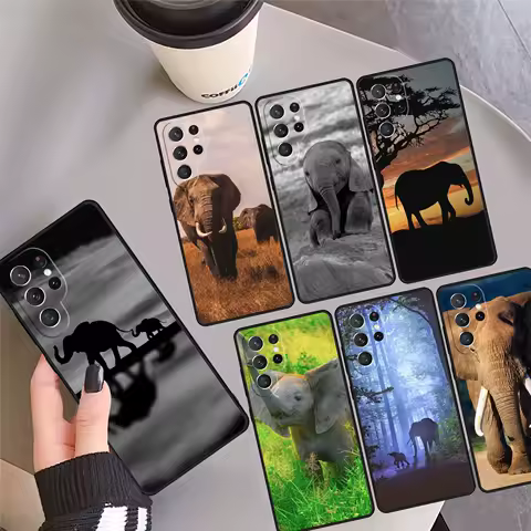 African Elephant Silhouette Phone Case Cover For Samsung Galaxy S24 Ultra 23 S22 Plus S21 FE S20 S8 S9 S10 Note 10 Pro Note 20