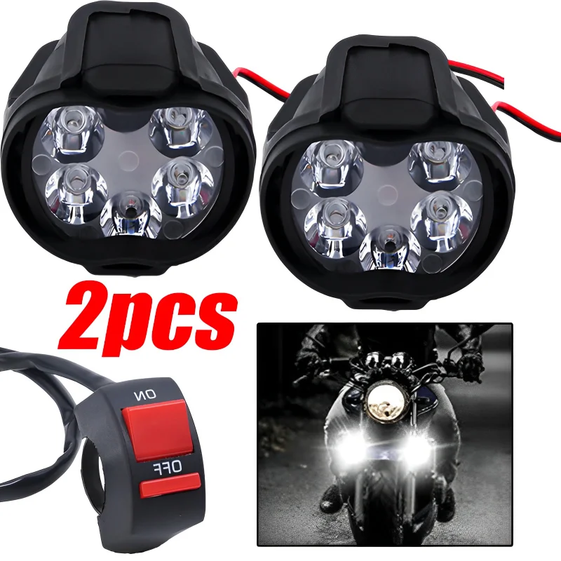 

1Set 6 LED Motorcycle Headlight High Brightness White Spotlights Scooters lamp Waterproof Modified Auxiliary Bulbs with Switch