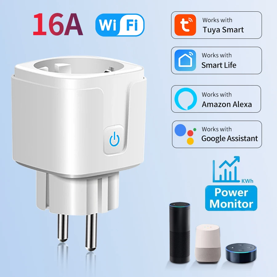 

Tuya Smart Socket EU 16A WiFi Smart Plug With Power Monitoring Smart Life APP Voice Control Works With Alexa Google Home