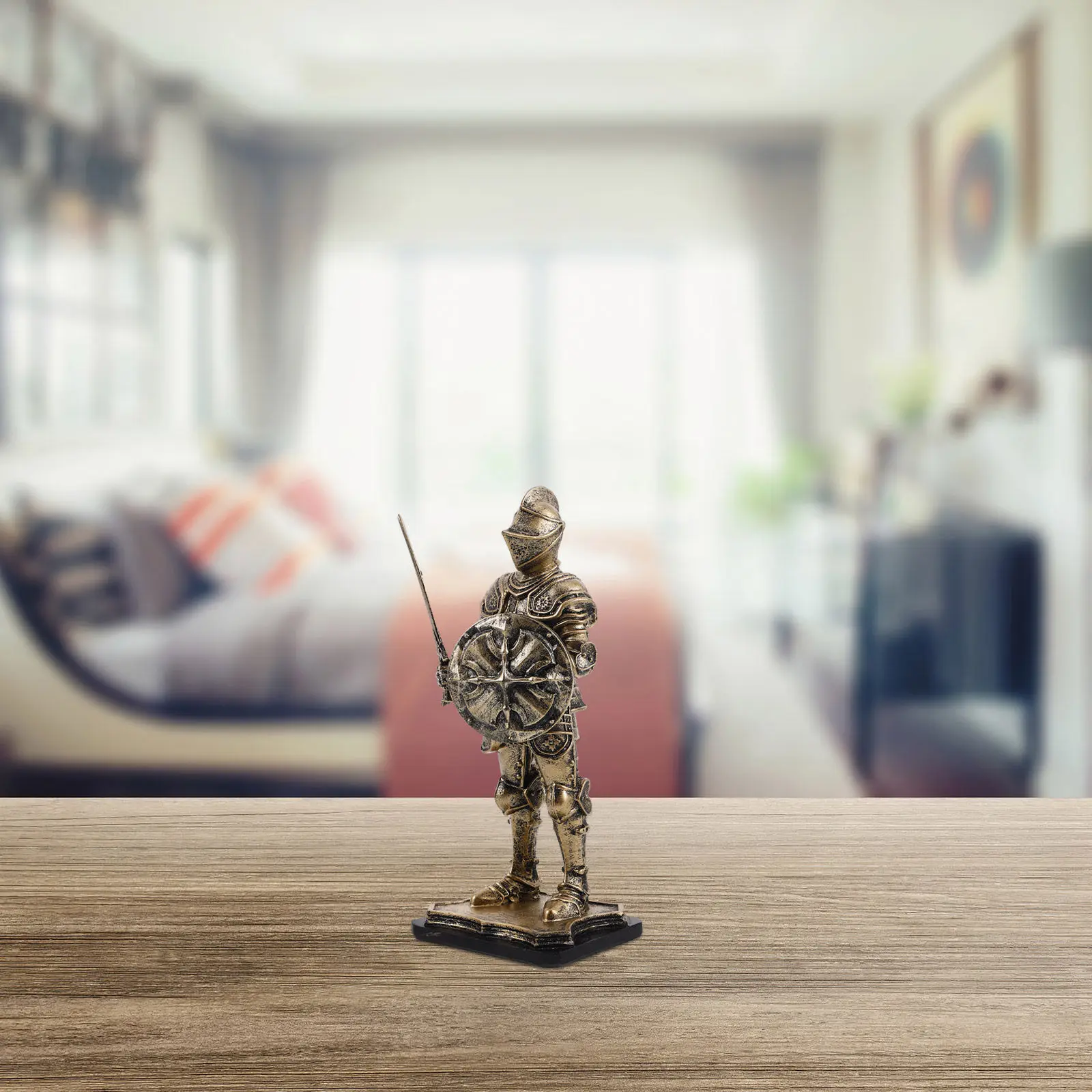 Standing Medieval Knights Resin Sculpture Vintage Home Office Decor Living Room Study Bookshelf Desk Mantel Elegant Historical
