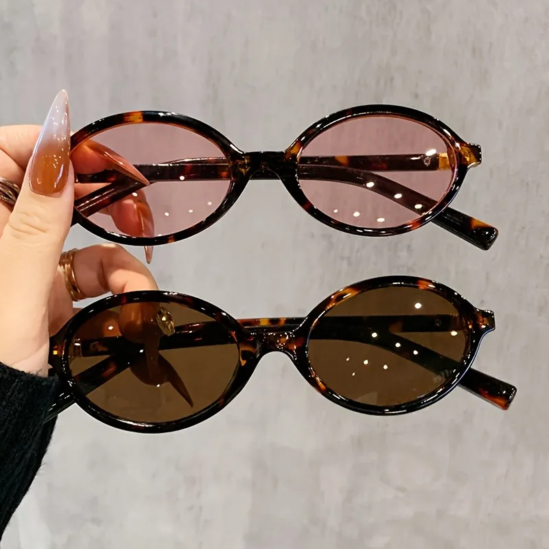 2 Stück Damen Oval Retro Brille Y2K Leopard Kleiner Rahmen Brille Neue Mode Einfache Vintage Weibliche Mädchen Brillen