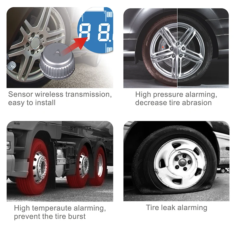 Sensore di pressione dei pneumatici TPMS per auto a energia solare universale Sistema di monitoraggio 433,92 MHz per prestazioni ottimane