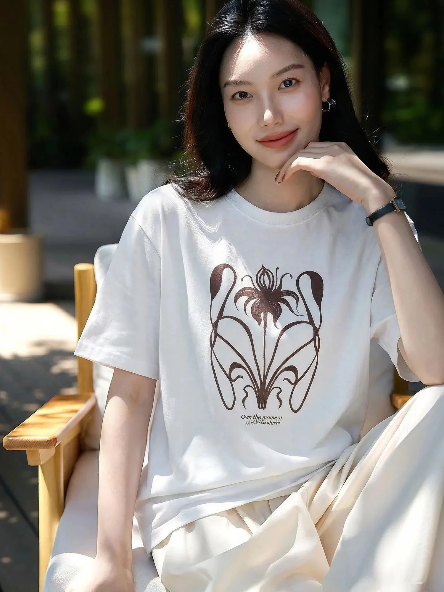 

Женская футболка Chivirin с круглым вырезом и короткими рукавами, летняя, хлопковая, с принтом, универсальная, повседневная, удобная, дышащая, топ