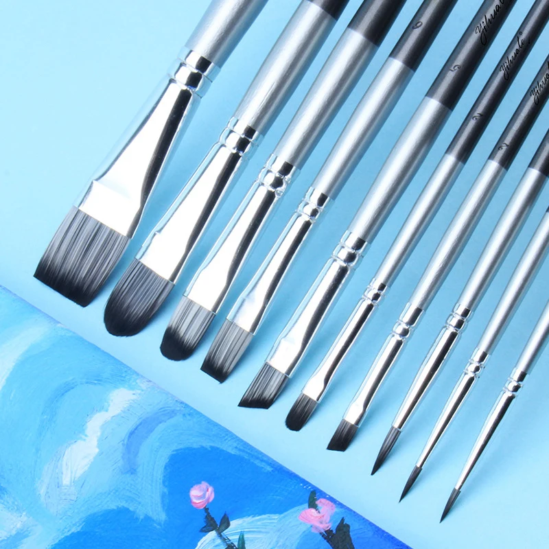 

10 Pcs Set Gouache Brush Set Watercolor Brush Student Art Painting Flat Head Round Peak Acrylic Oil Painting Combination Brush