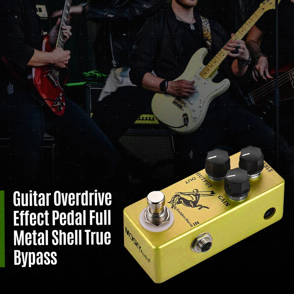 MOSKY Guitar Effect Pedal True Bypass Full Metal Shell Classic Golden / Silver Horse Guitar Pedal Overdrive Tool