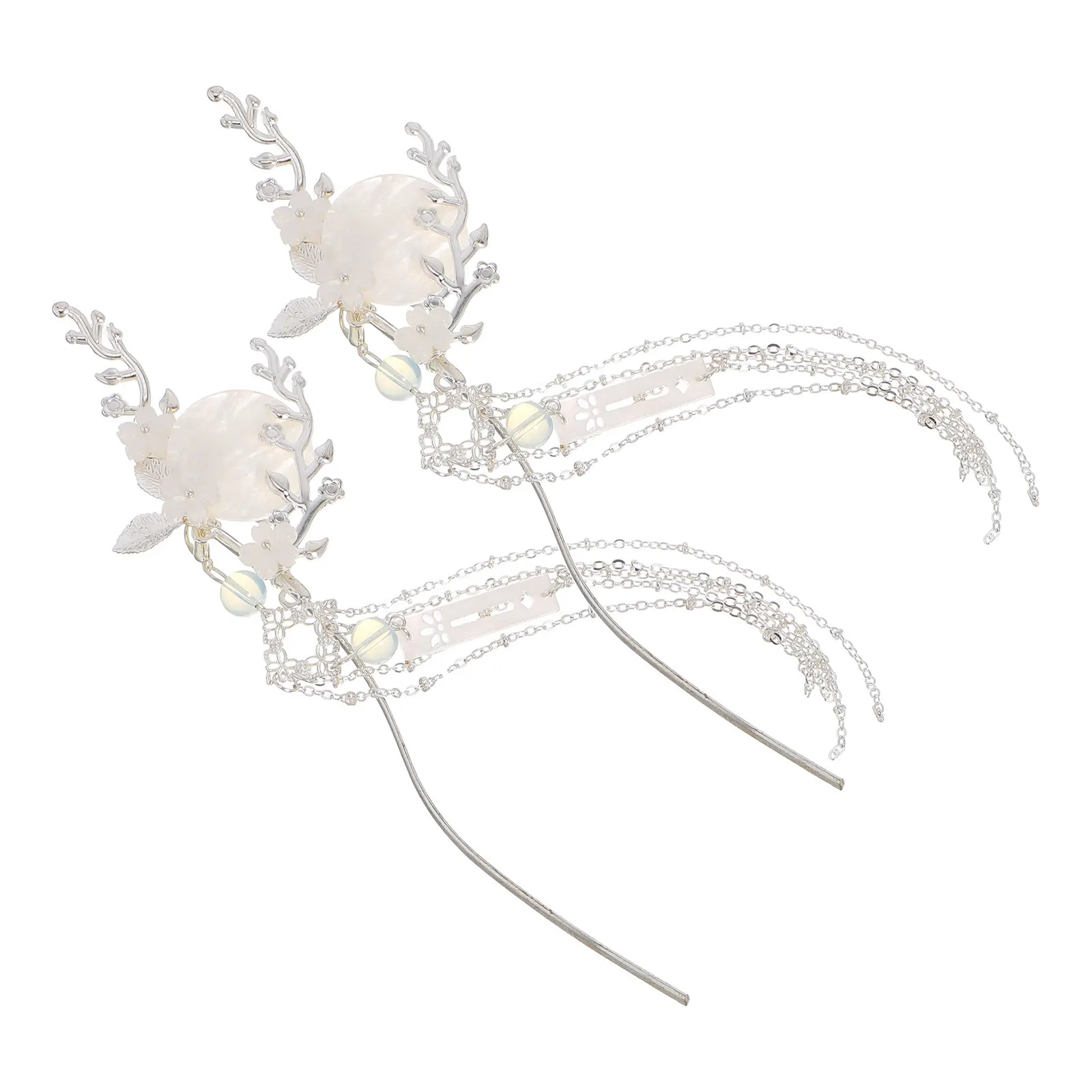 Chinese Style Hairpins 2 Piece Set Retro Moon Flower Hair Sticks with Tassels for Women Hanfu Festival Party