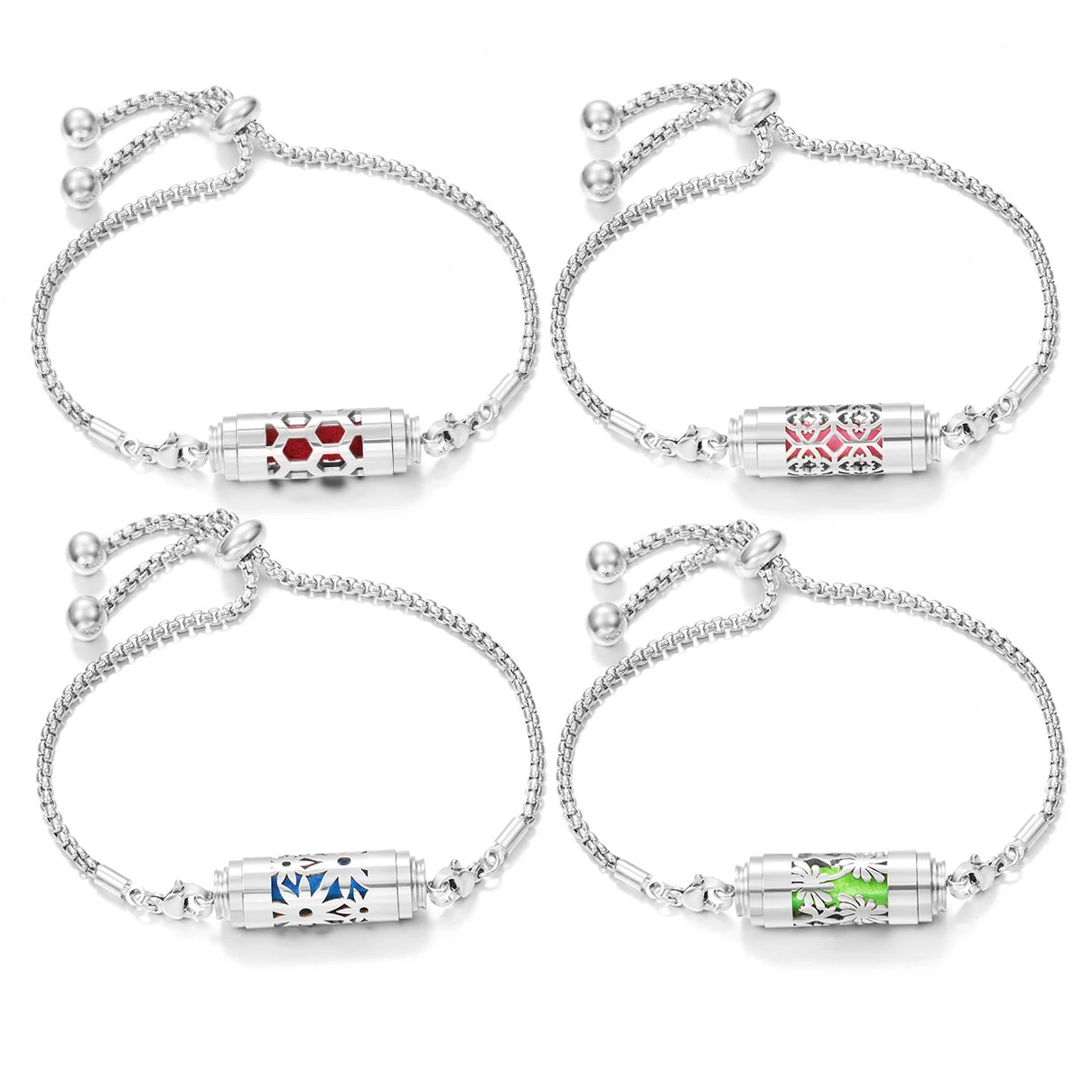 New Cylindrical Women Flowers Stainless Steel Wristband Bracelet Adjustable Aromatherapy Essential Oil Diffuser Bangle Jewelry