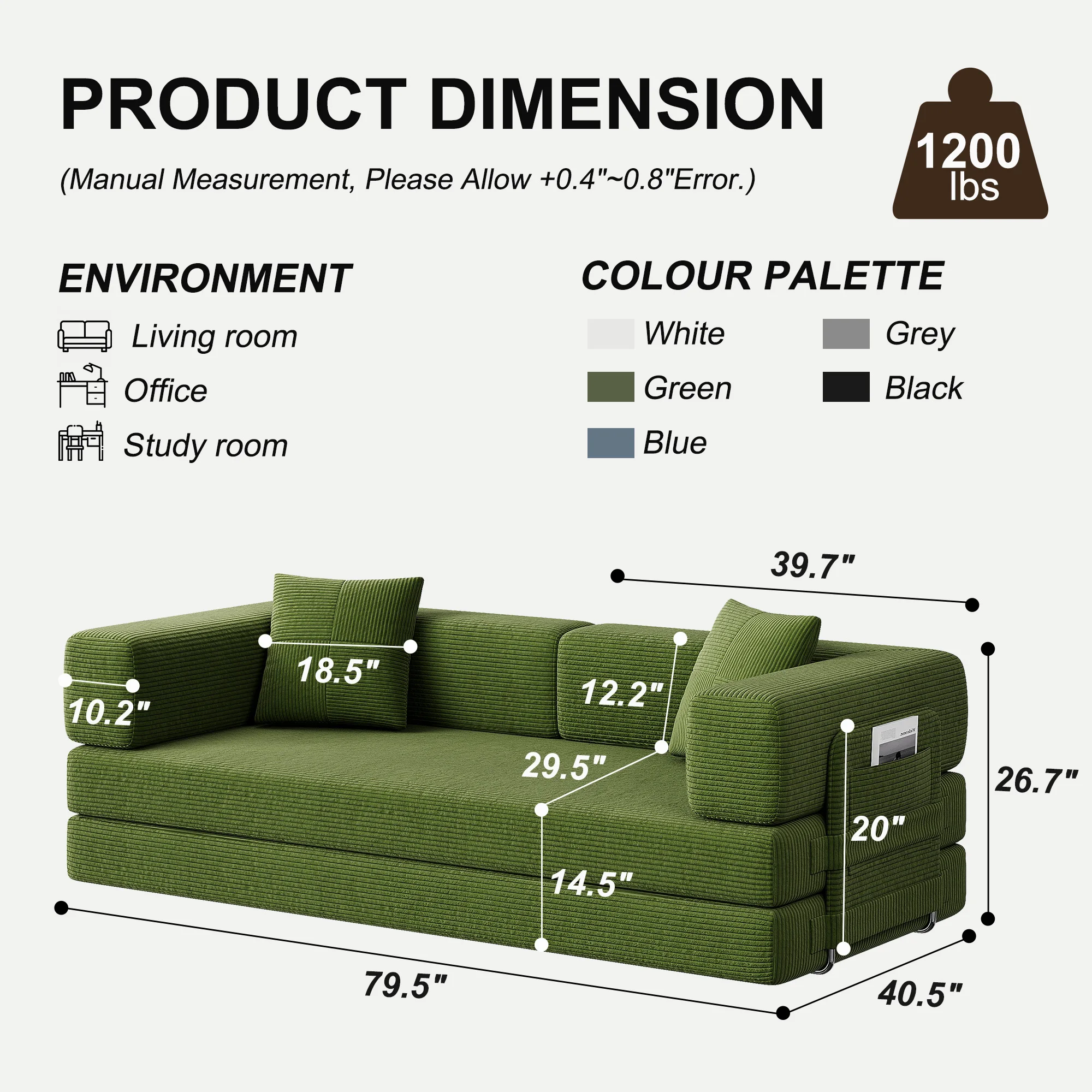 Modular Floor Sofa Frameless Compression Straight Couch 3 Seater Convertible Lazy Sofa High Density Foam Corduroy Upholstered Living Room Apartment Furniture view 4