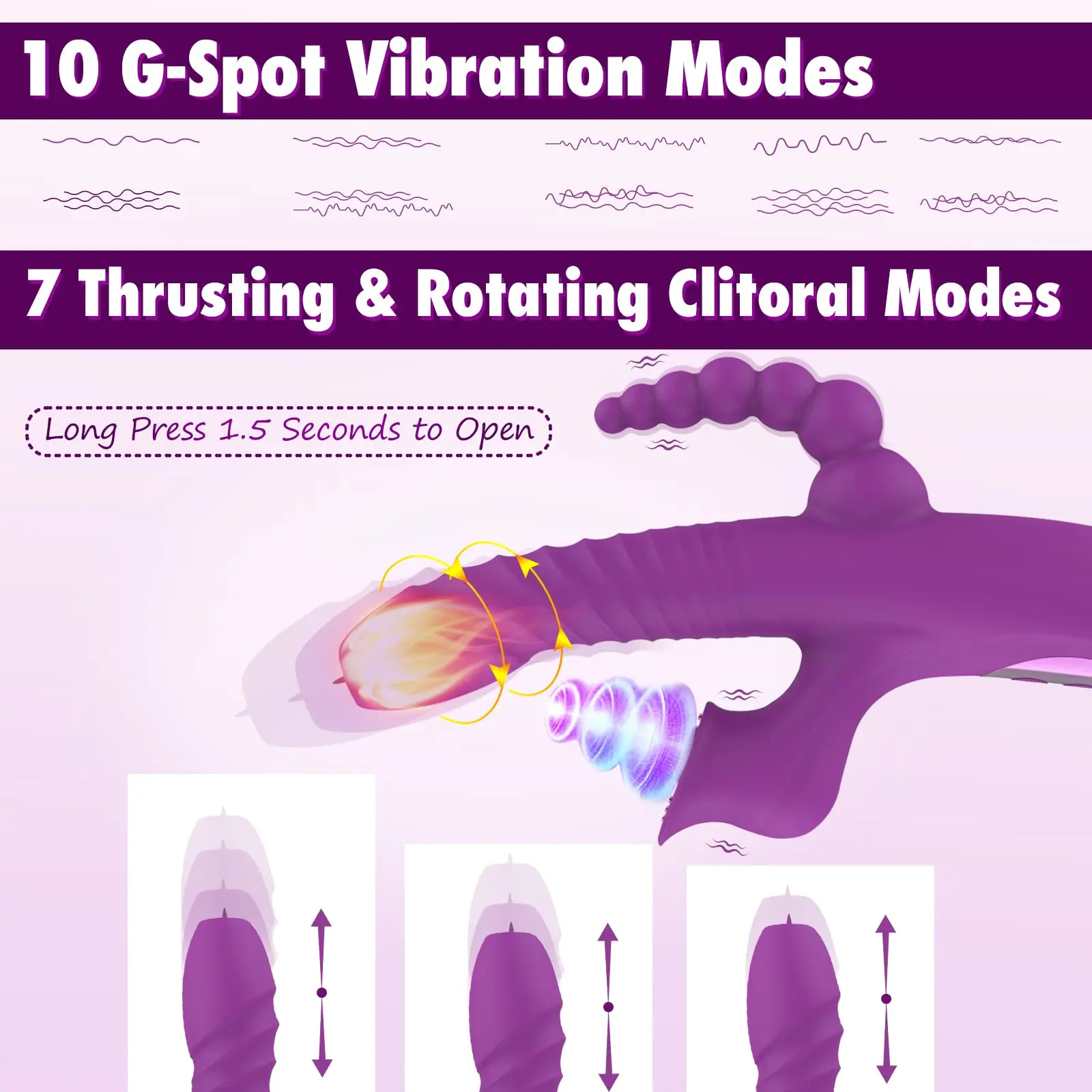 5 In 1 Vibrator kelinci dengan 10 getaran kuat, THRU lidah lipit manik-manik berputar Stimulator G spot Dildo pijat Adu