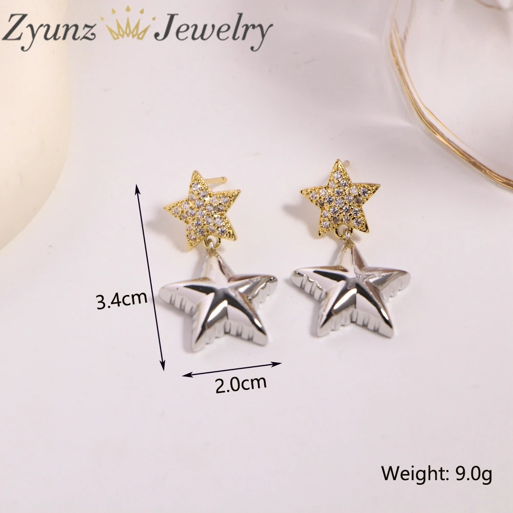 5 Pairs, Star Fashion Gold Silver Color Earrings Metal Minimalist High Quality Jewelry Women Gift