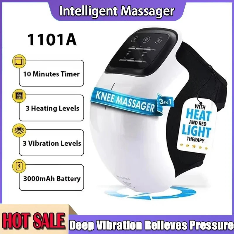 

Cordless Knee Massager with Red Light Therapy LED Screen 3 Level Infrared Heat & Vibration for Men & Women Pain Relief Gift
