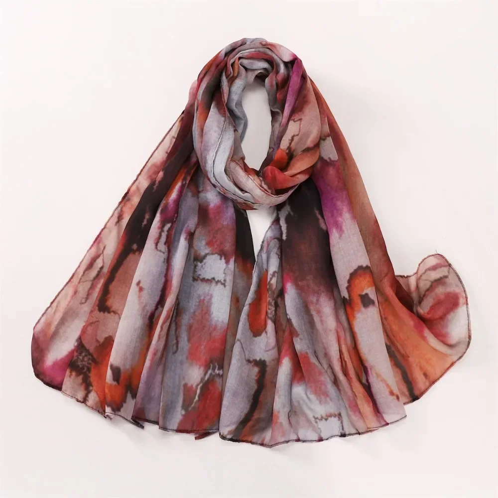 New Watercolor Floral Printing Hijab Scarf Breathable Soft Long Fashion Scarves Headscarf Paisley Print Muslim Hijabs Shawl