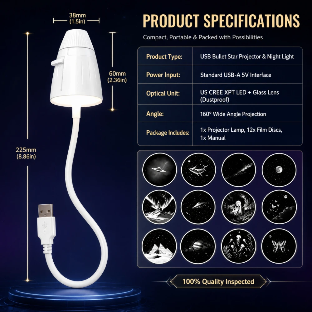 HD Focusable Star Projector Lamp Night Light USB Portable Ambient Light for Bedroom Living Room Car Door Welcome Light Christmas