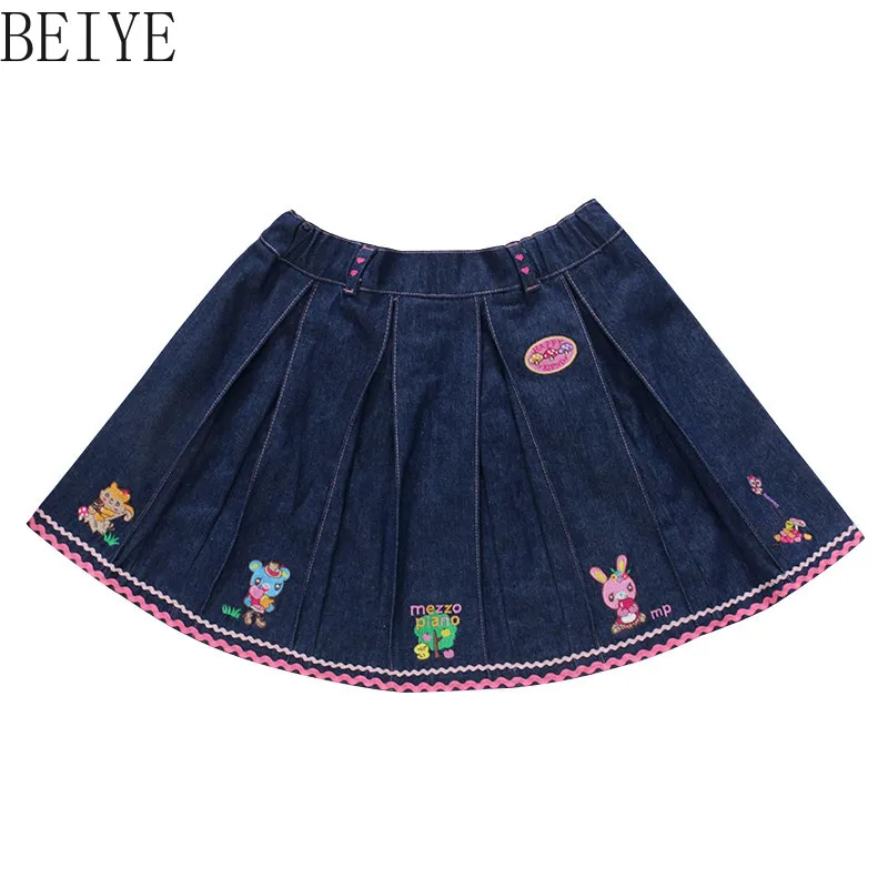 Japanese Style Princess Pleated Soft Children's Denim Skirt Kawaii Cartoon Girls' Clothing Kids Pleated Skirts Summer