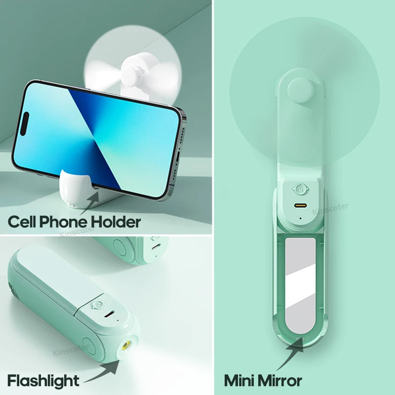 Portable Fan Mini Handheld Fan Rechargeable 1200mAh Small 3 In1 Pocket Fan with  LED Lighting Phone Holder