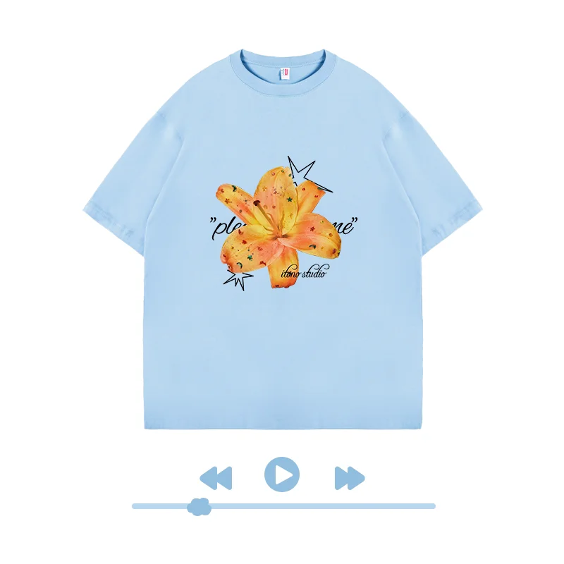 Summer Dopamine American Retro Flower Letter Printed Summer European and American Loose Men's and Women's New Casual T-shirt