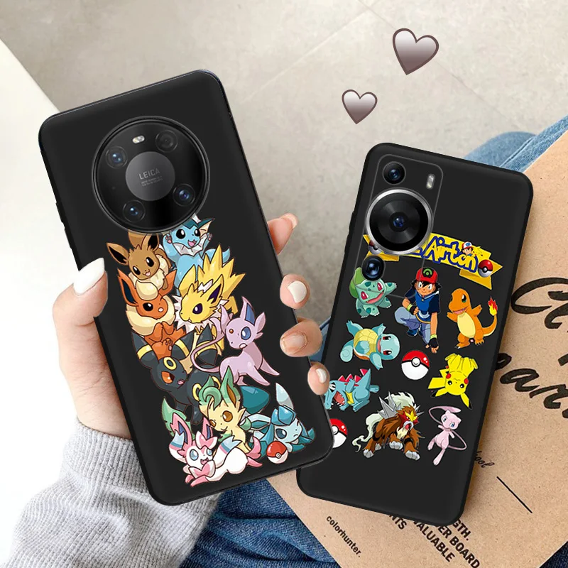 Matte Phone Case for Huawei P20 Pro P Smart P40 P30 Moto G30 G31 G200 One Fusion Pikachu Squirtle Pokemon Soft Black Case Funda image 5