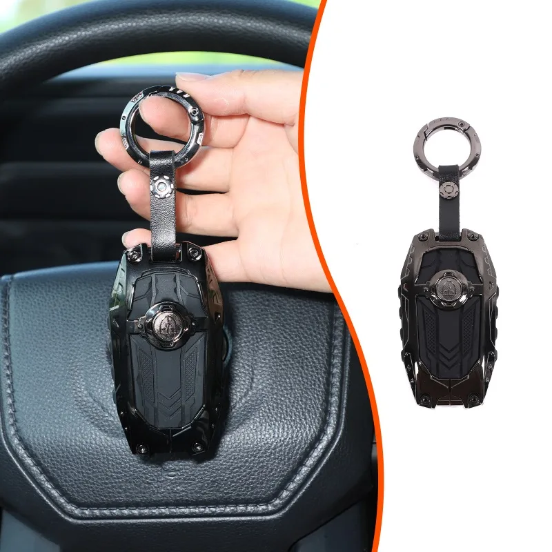 ZincAlloy Key Case Round Buckle Key Pouch Mecha Style Key Fob Cover Car Supplies For Toyota Tacoma 2024-2026 Toyota Tundra 2022+